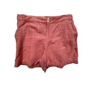 Liz Claiborne Womens Linen Blend Shorts Size 10 Pink Windowpane Casual Summer